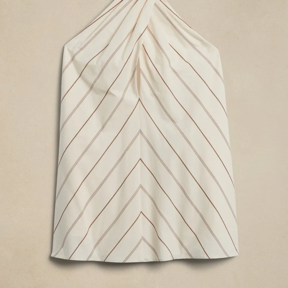 New! BANANA REPUBLIC Rhapsody Poplin Halter Top in Ecru Stripe colour, sz Large - Picture 3 of 6